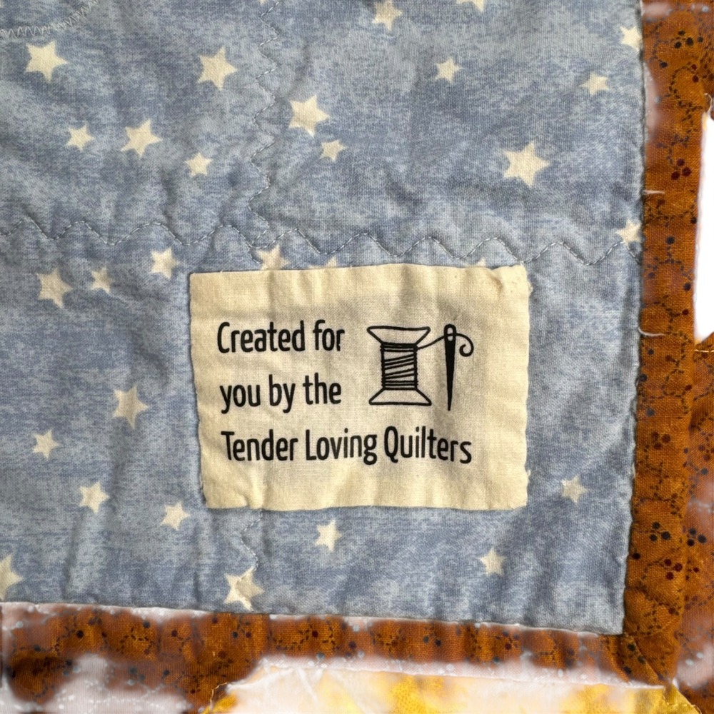 Tender Loving Quilters Handmade Baby Quilt Bunny Rabbit Stars Brown Yellow 25x36 - Picture 6 of 8